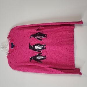 KAREN SCOTT Pink Embellished Penguin Sweater for Macy's - M
